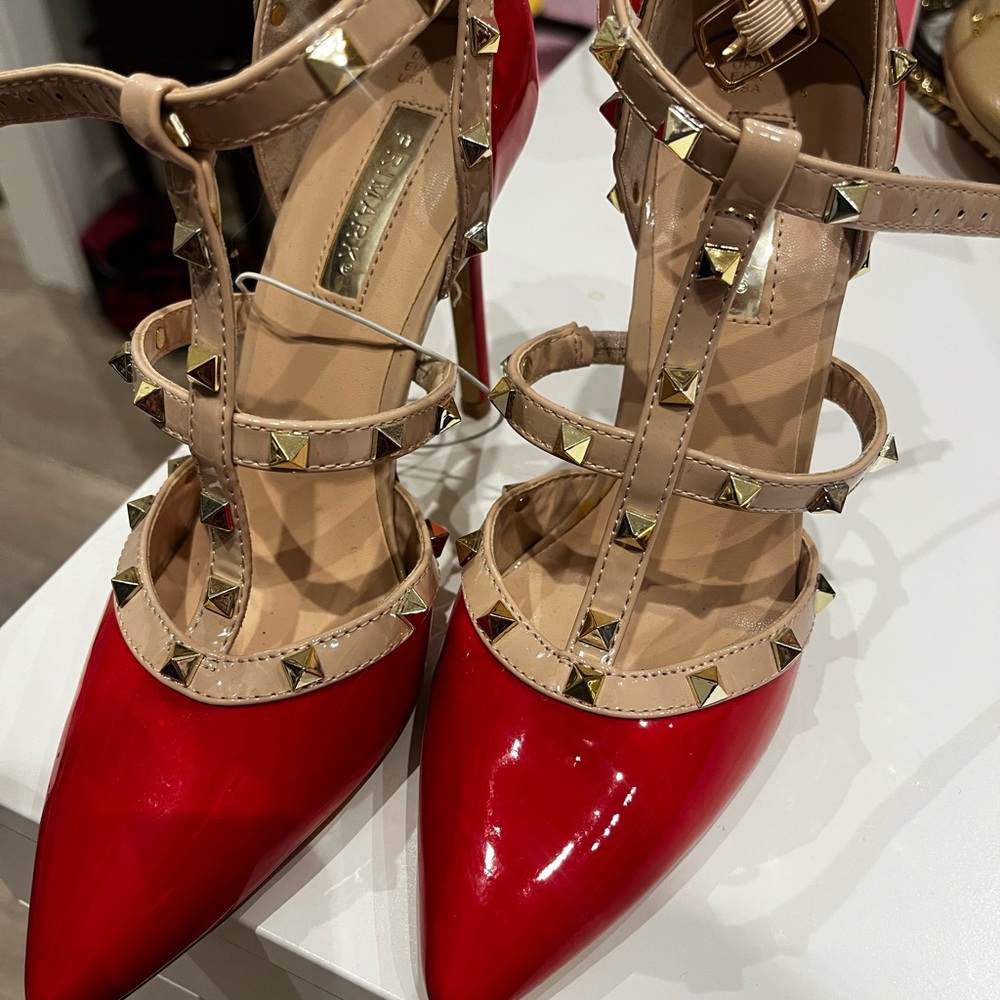 Red Studded Women's Heels